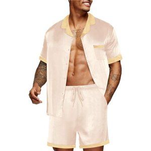 Men Satin Silk Pajamas Set with Pockets Champagne